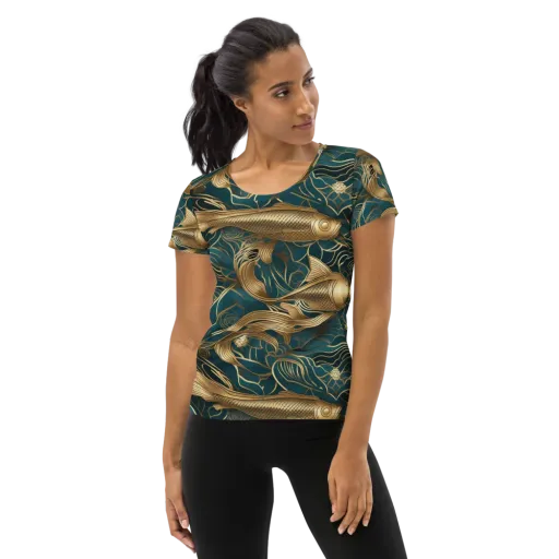 Teal Tide on a Women's Athletic T-Shirt