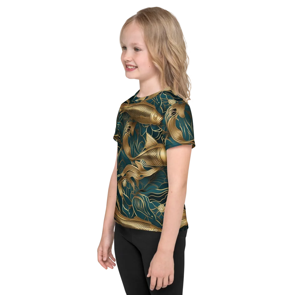 Teal Tide on Kids Crew Neck T-Shirt — Left