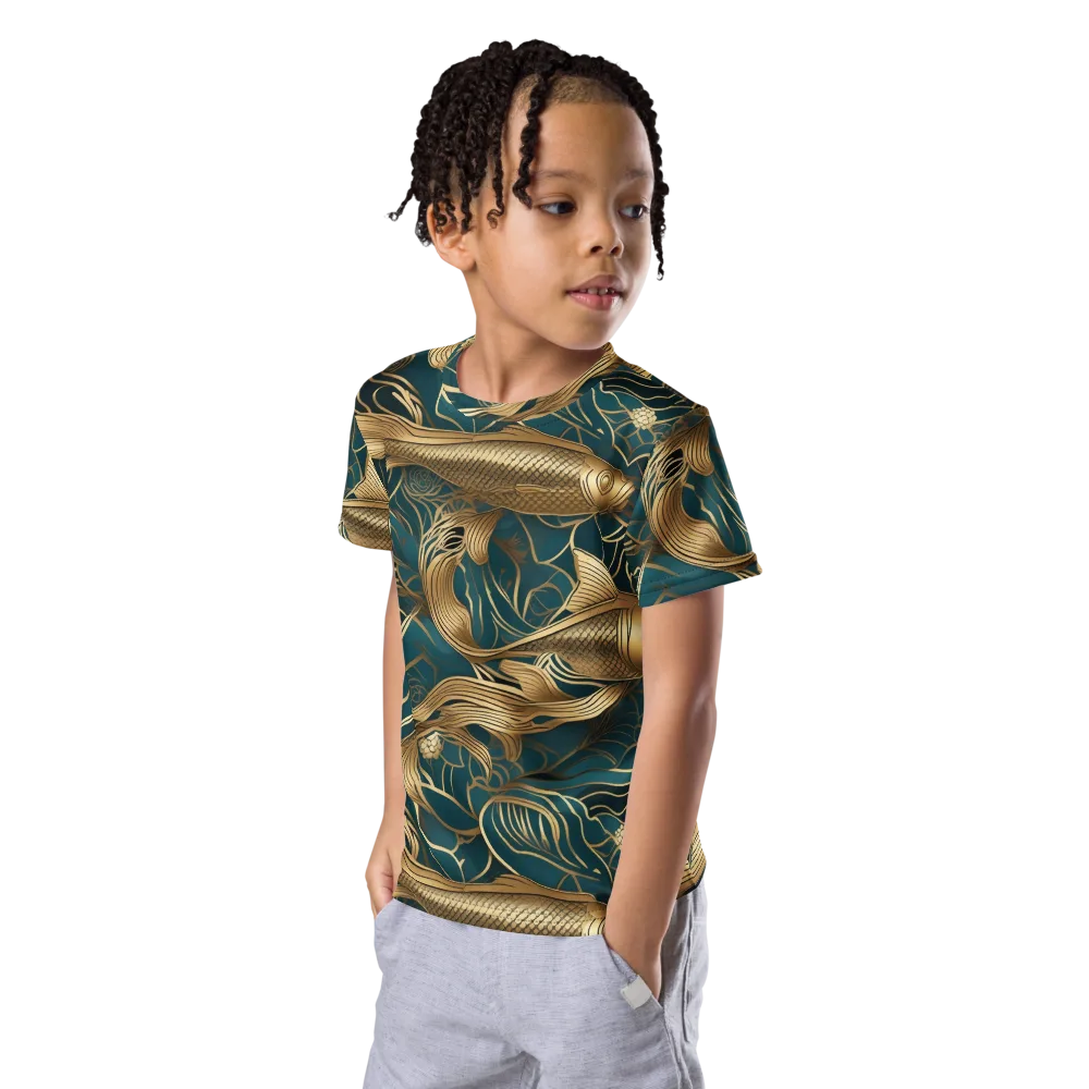 Teal Tide on Kids Crew Neck T-Shirt — Left Front