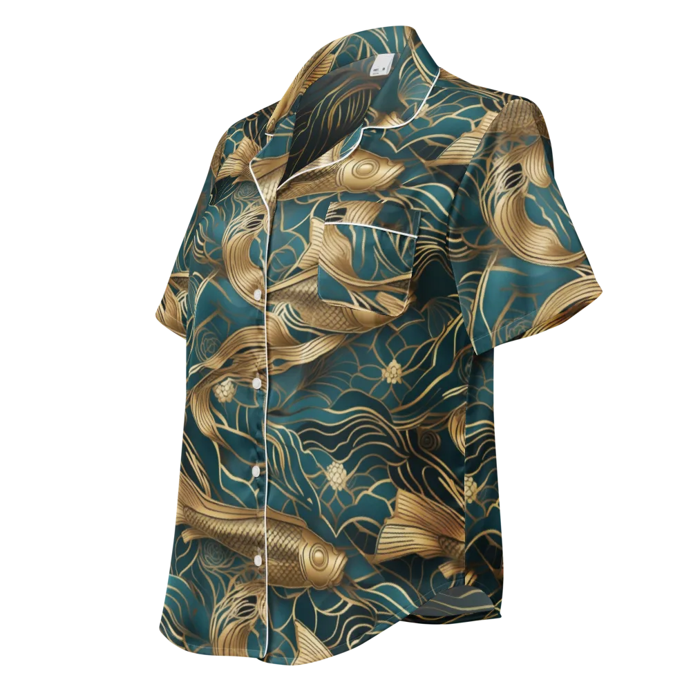 Teal Tide on Women's Short Sleeve Pajama Top — Left Front