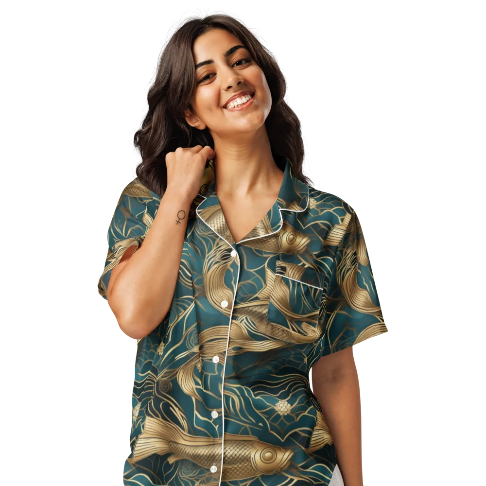 Teal Tide on Women's Short Sleeve Pajama Top — Front