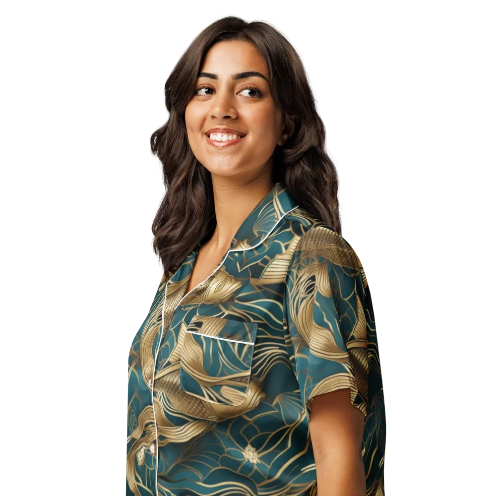 Teal Tide on Women's Short Sleeve Pajama Top — Left Front