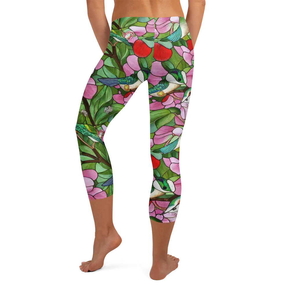 Roseglass Aviary on Capri Leggings — Back