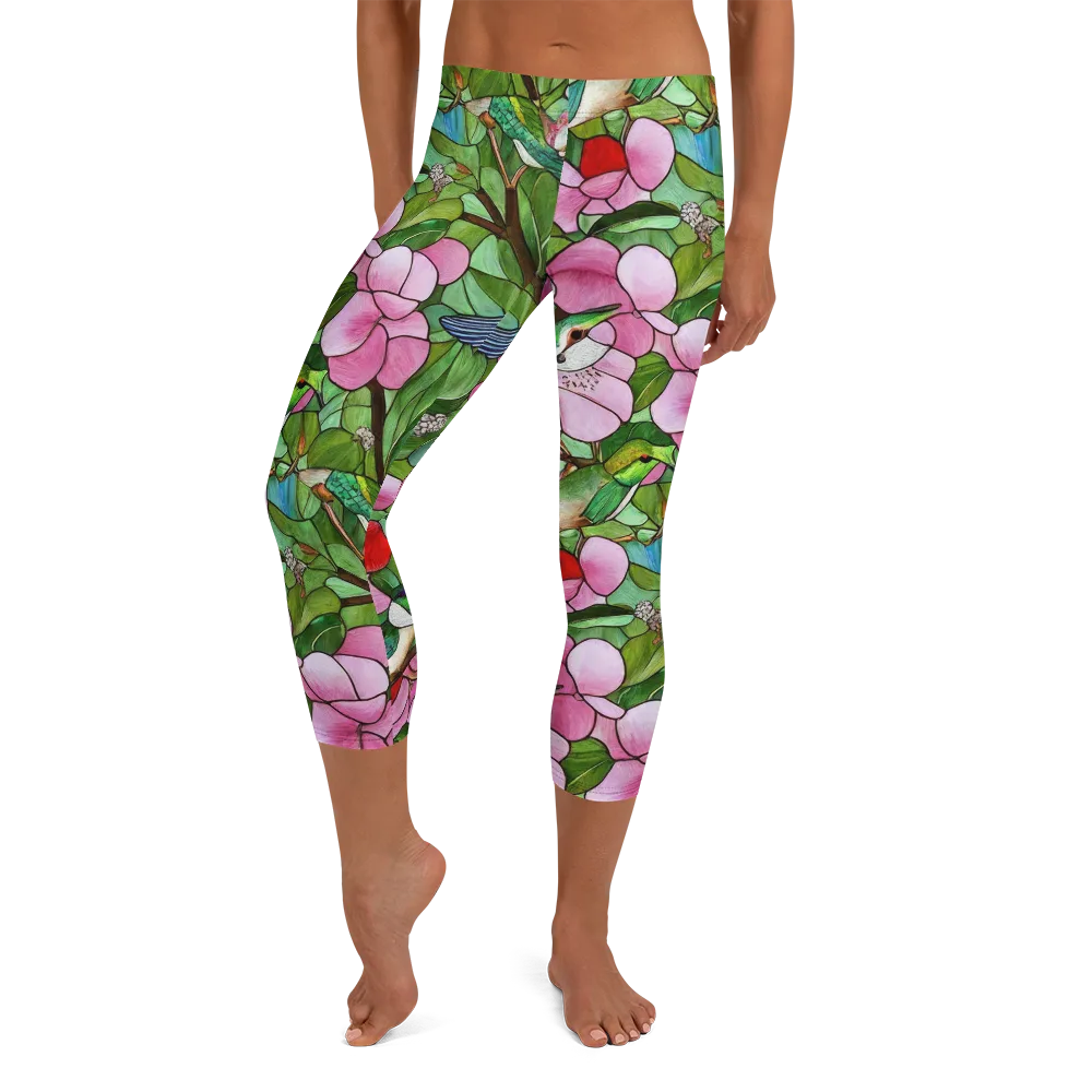 Roseglass Aviary on Capri Leggings — Front