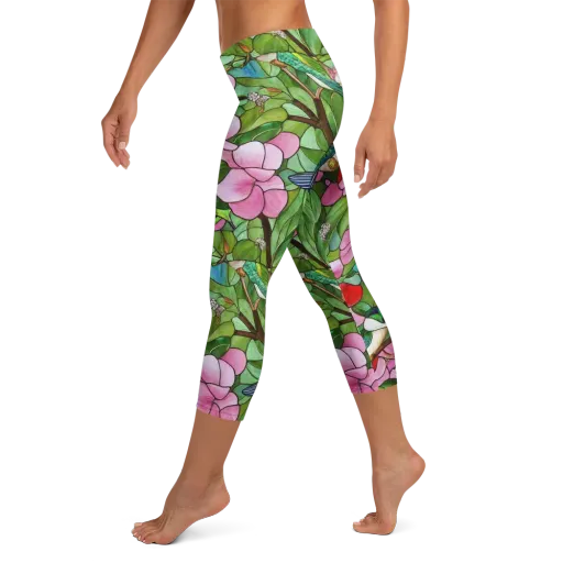 Roseglass Aviary on a Capri Leggings
