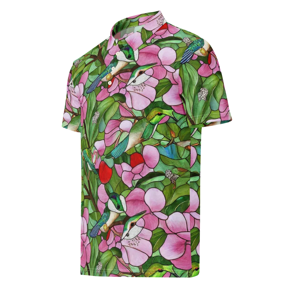 Roseglass Aviary on Men's Slim Fit Polo Shirt — Left Front