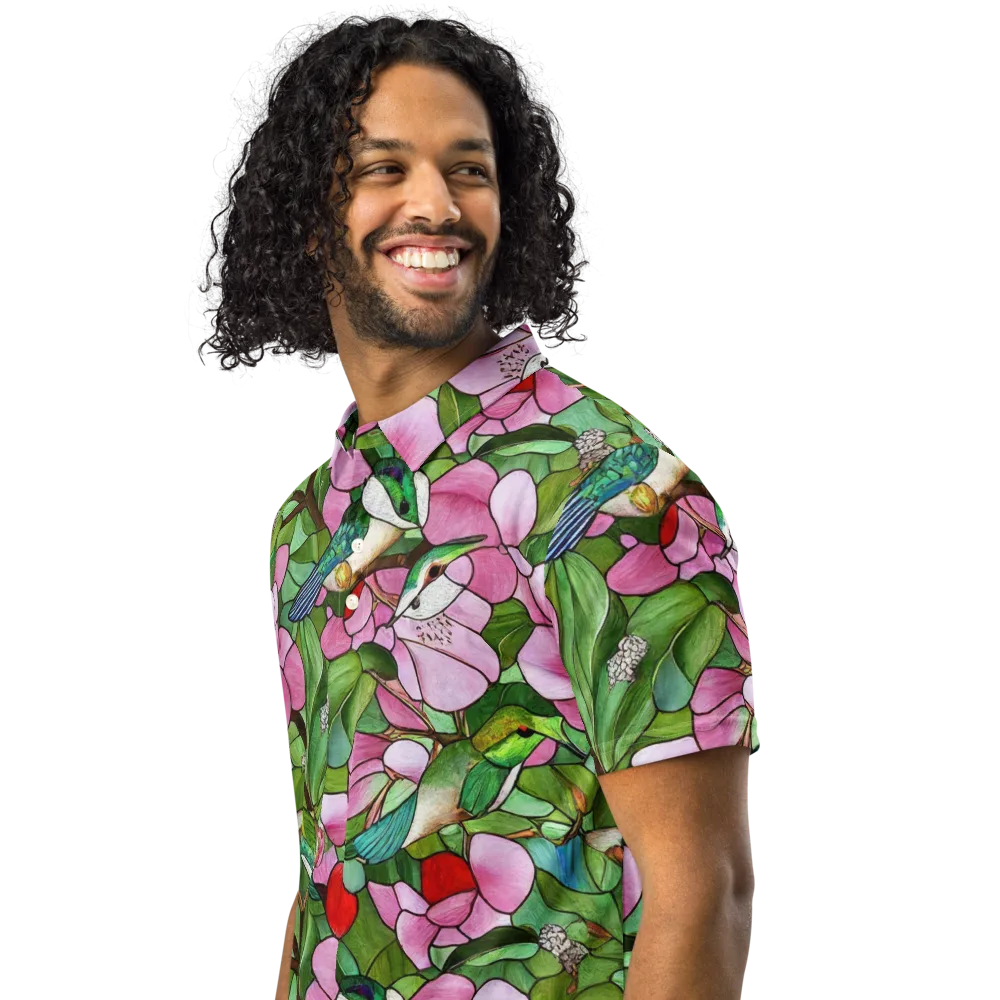 Roseglass Aviary on Men's Slim Fit Polo Shirt — Left Front