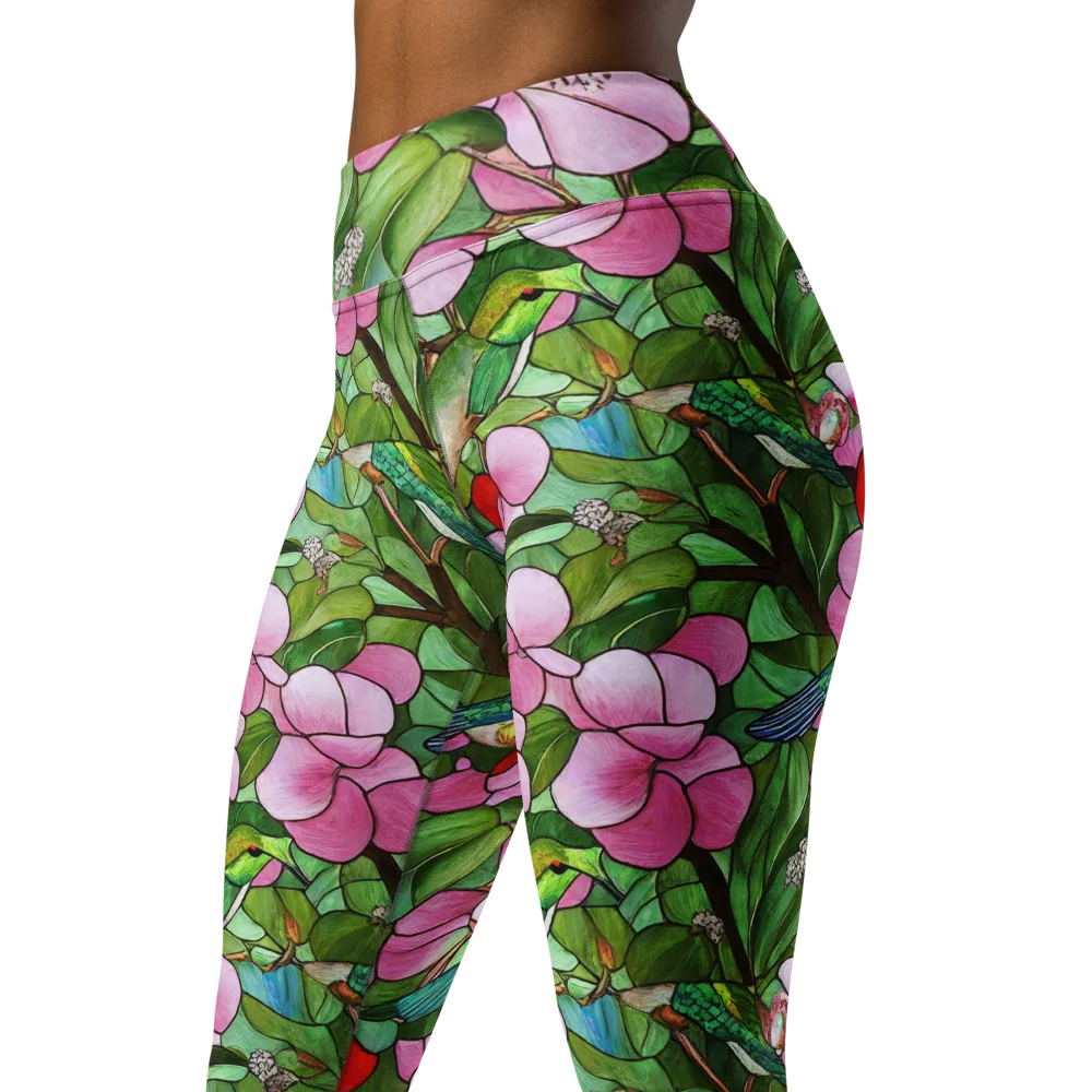 Roseglass Aviary on Yoga Leggings — Left Front