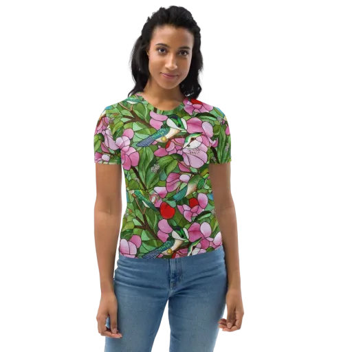Roseglass Aviary on a Women's Crew Neck T-Shirt
