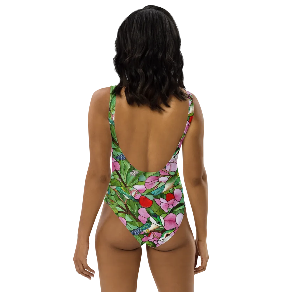 Roseglass Aviary on One-Piece Swimsuit — Back