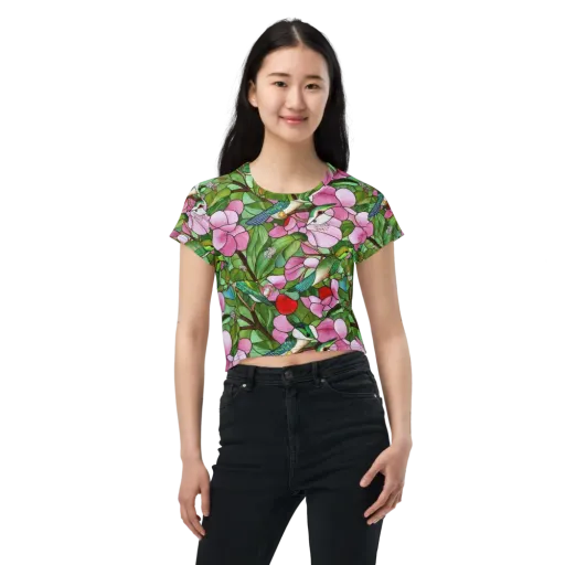 Roseglass Aviary on a Crop Tee