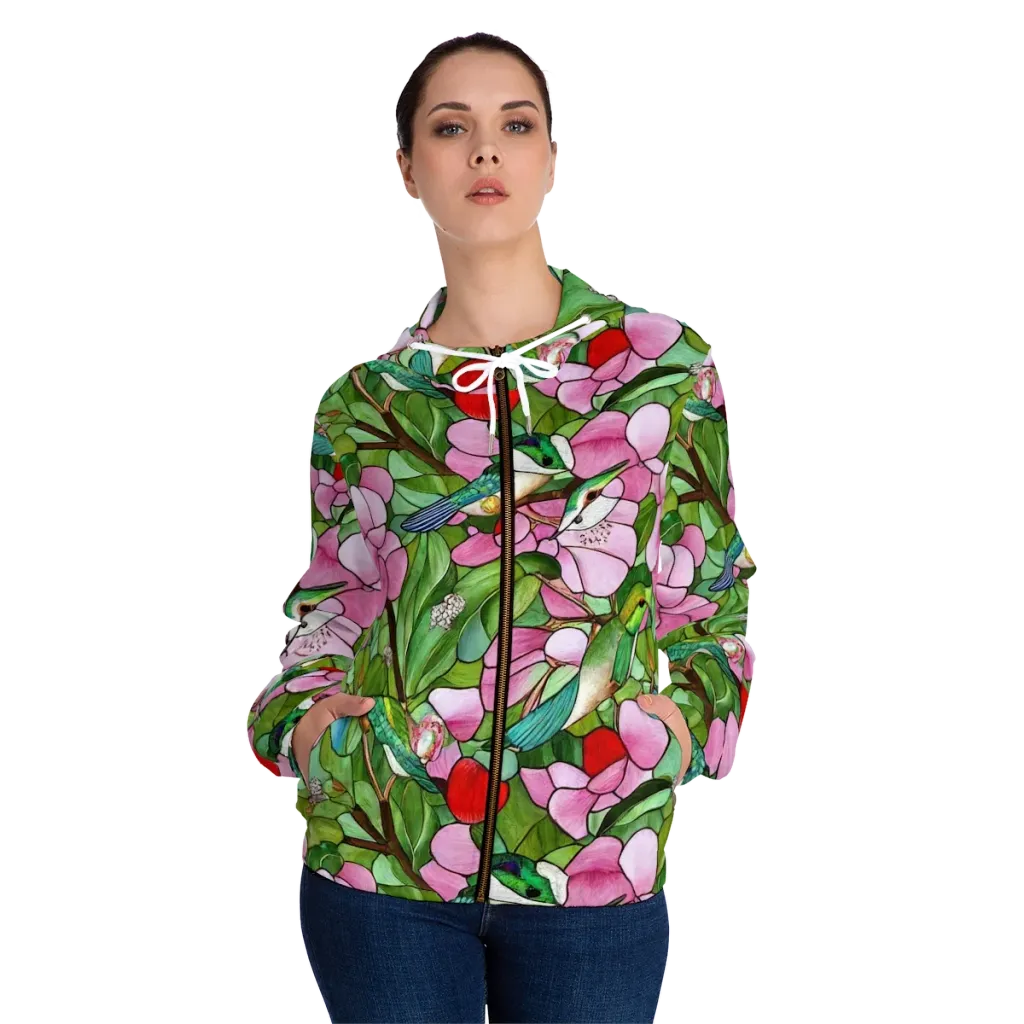 Roseglass Aviary on Women's Full-Zip Hoodie — Front On Person