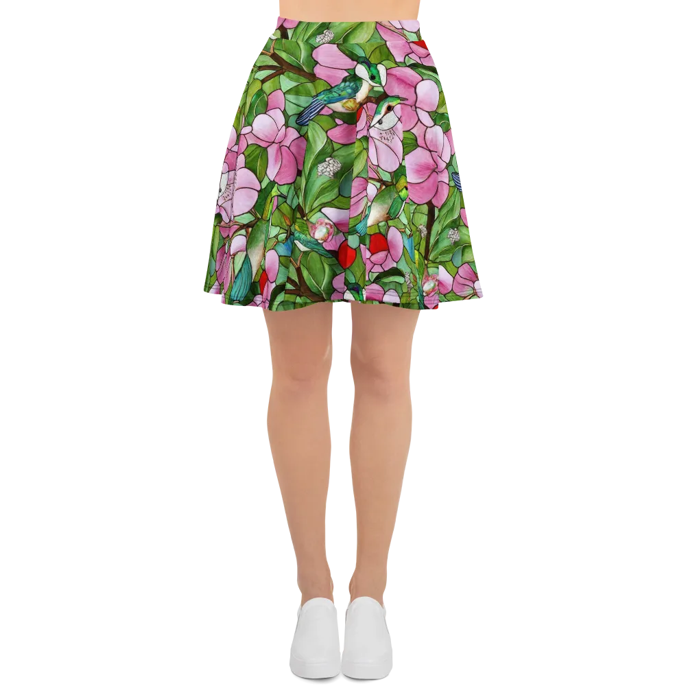 Roseglass Aviary on Skater Skirt — Front
