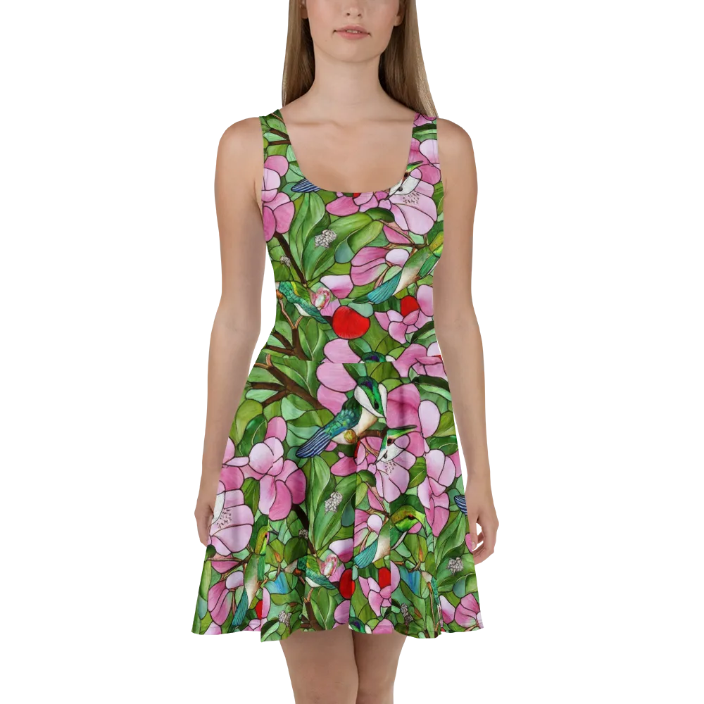 Roseglass Aviary on Skater Dress — Front