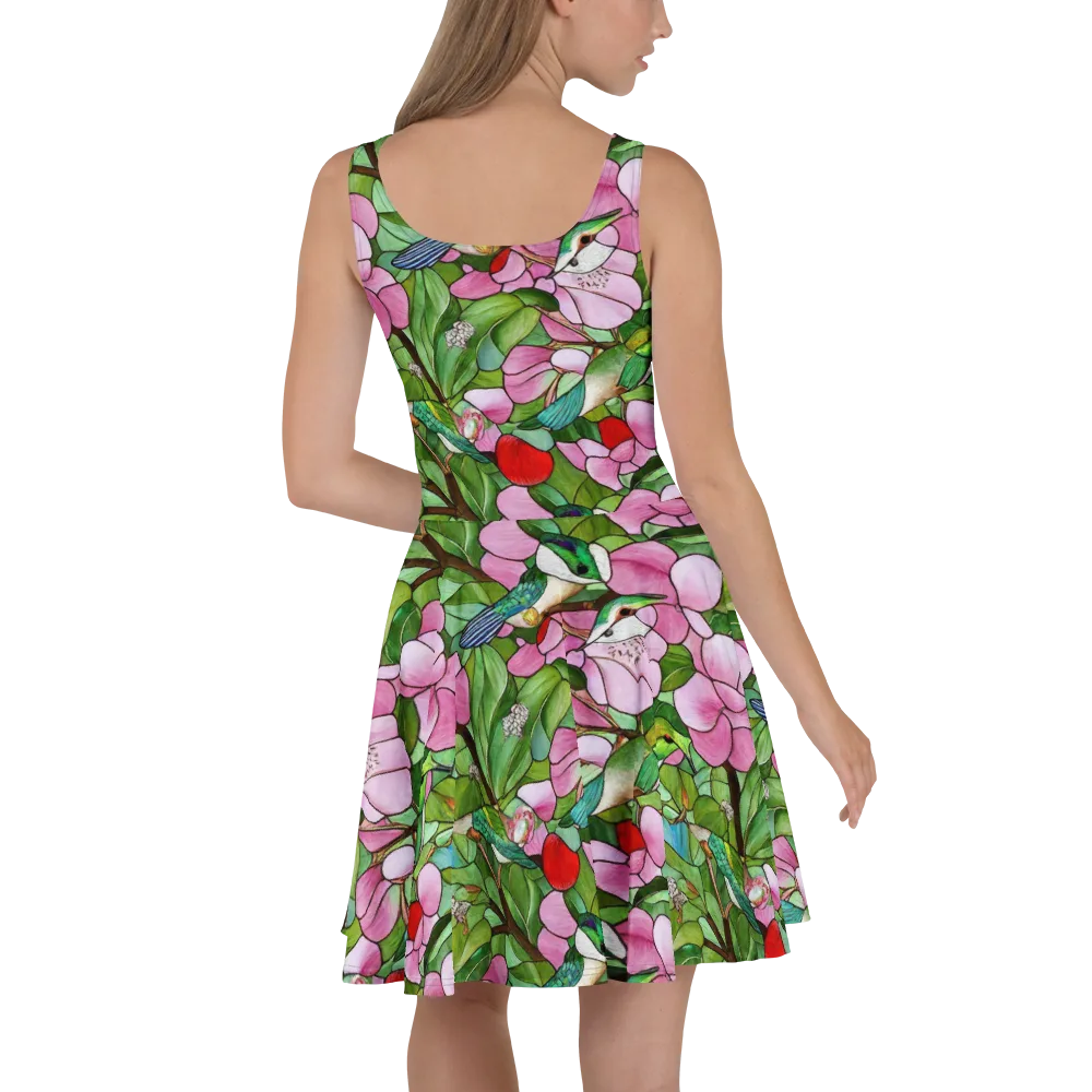 Roseglass Aviary on Skater Dress — Back