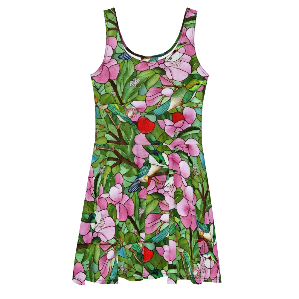 Roseglass Aviary on Skater Dress — Front
