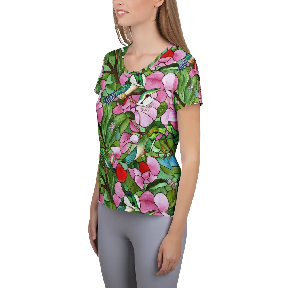 Roseglass Aviary on Women's Athletic T-Shirt — Left