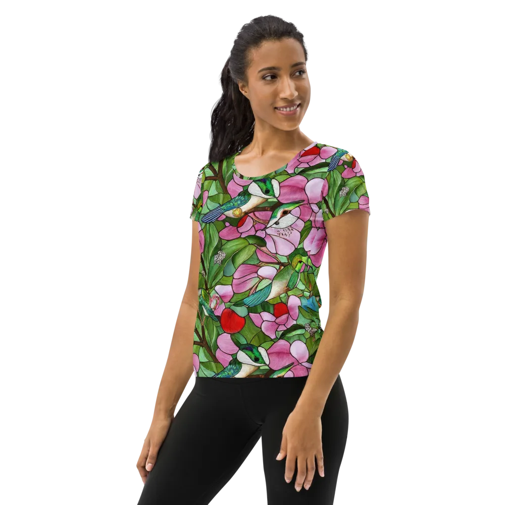 Roseglass Aviary on Women's Athletic T-Shirt — Left