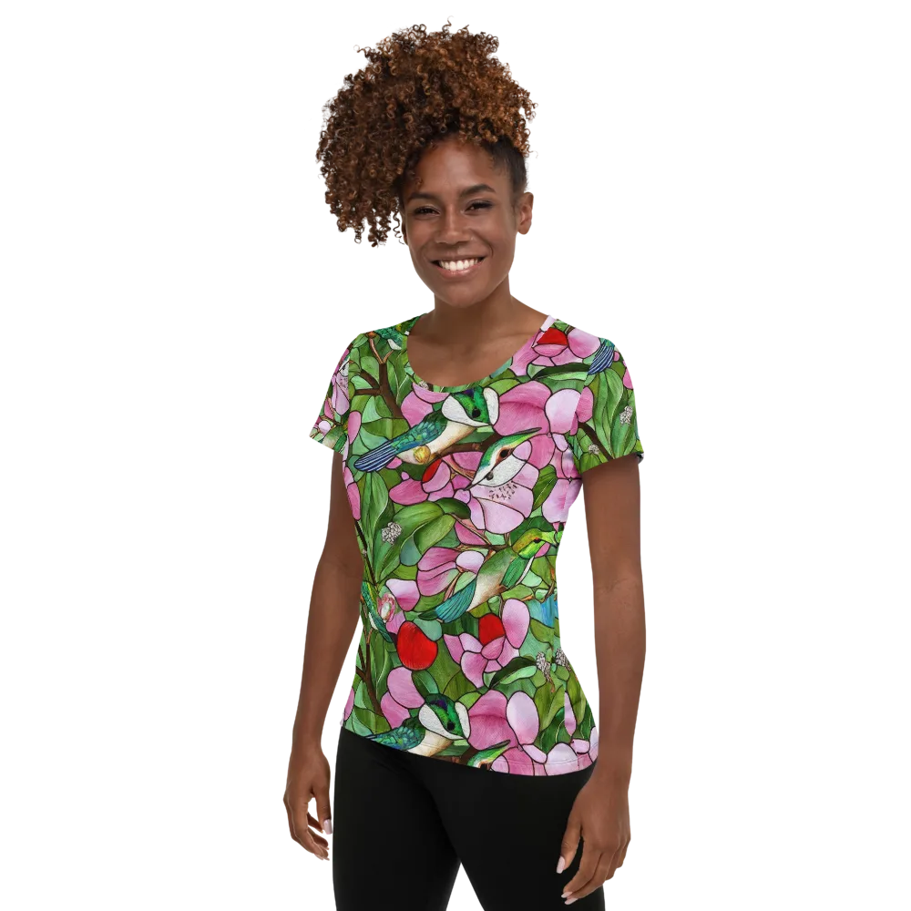 Roseglass Aviary on Women's Athletic T-Shirt — Left