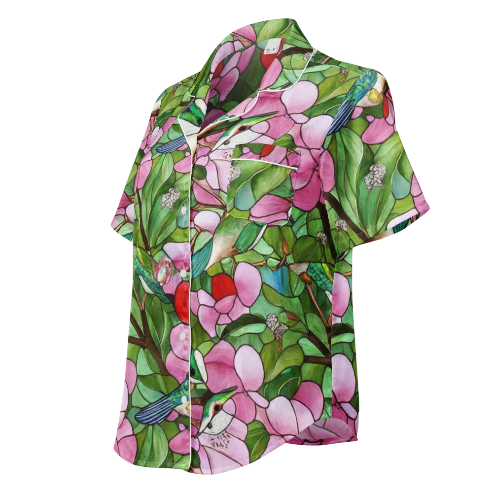 Roseglass Aviary on Women's Short Sleeve Pajama Top — Left Front