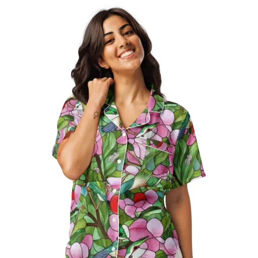 Roseglass Aviary on a Women's Short Sleeve Pajama Top