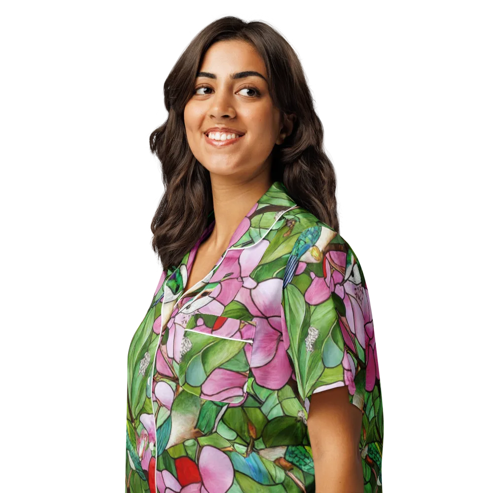 Roseglass Aviary on Women's Short Sleeve Pajama Top — Left Front