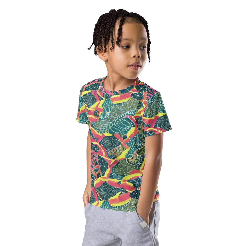 Jungle Rhapsody on Kids Crew Neck T-Shirt — Left Front