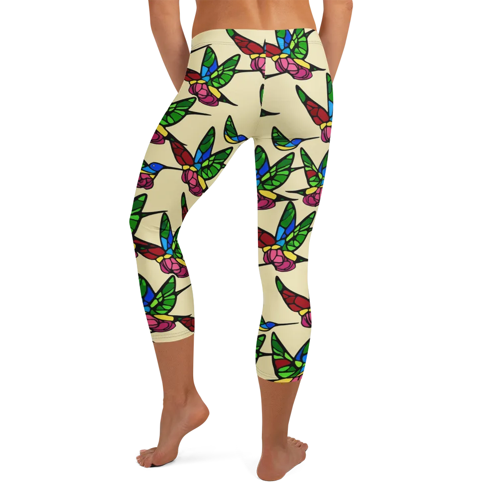 Hummingbird Mosaic on Capri Leggings — Back