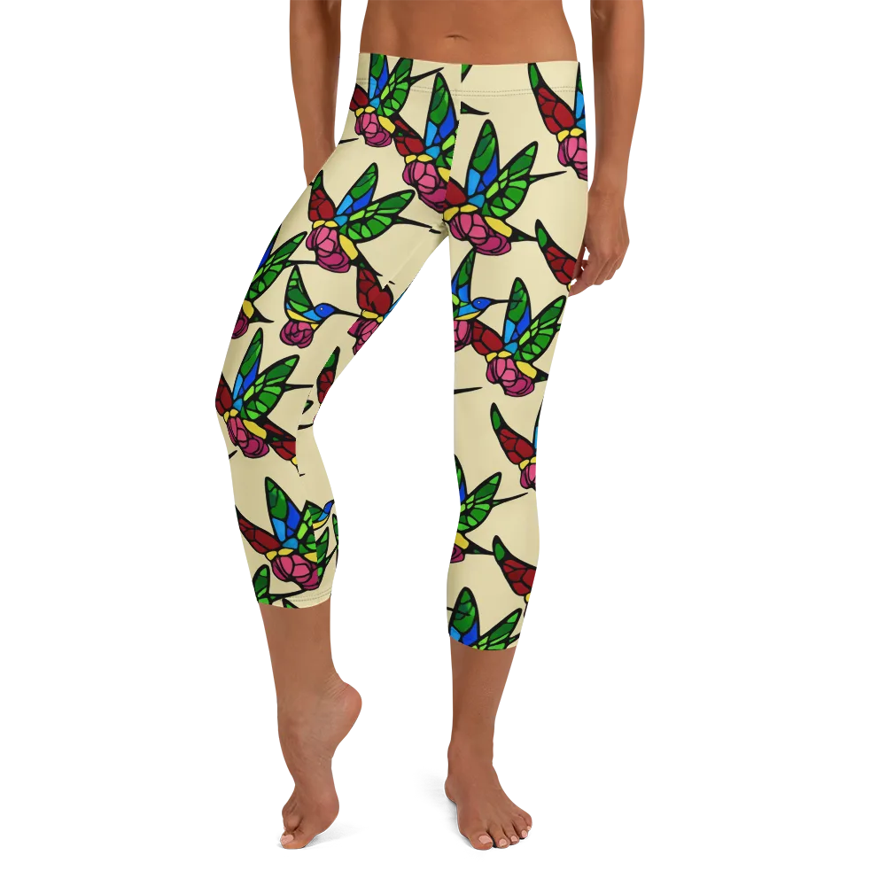 Hummingbird Mosaic on Capri Leggings — Front