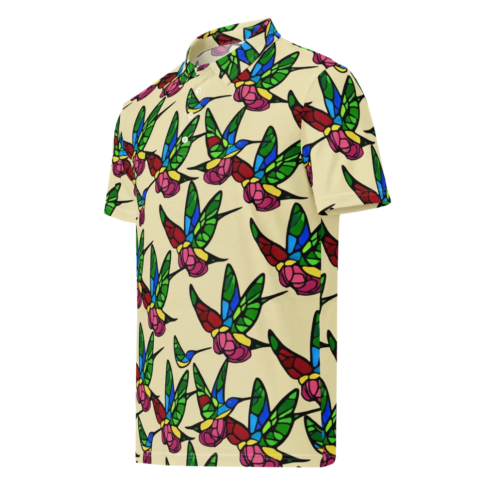 Hummingbird Mosaic on Men's Slim Fit Polo Shirt — Left Front
