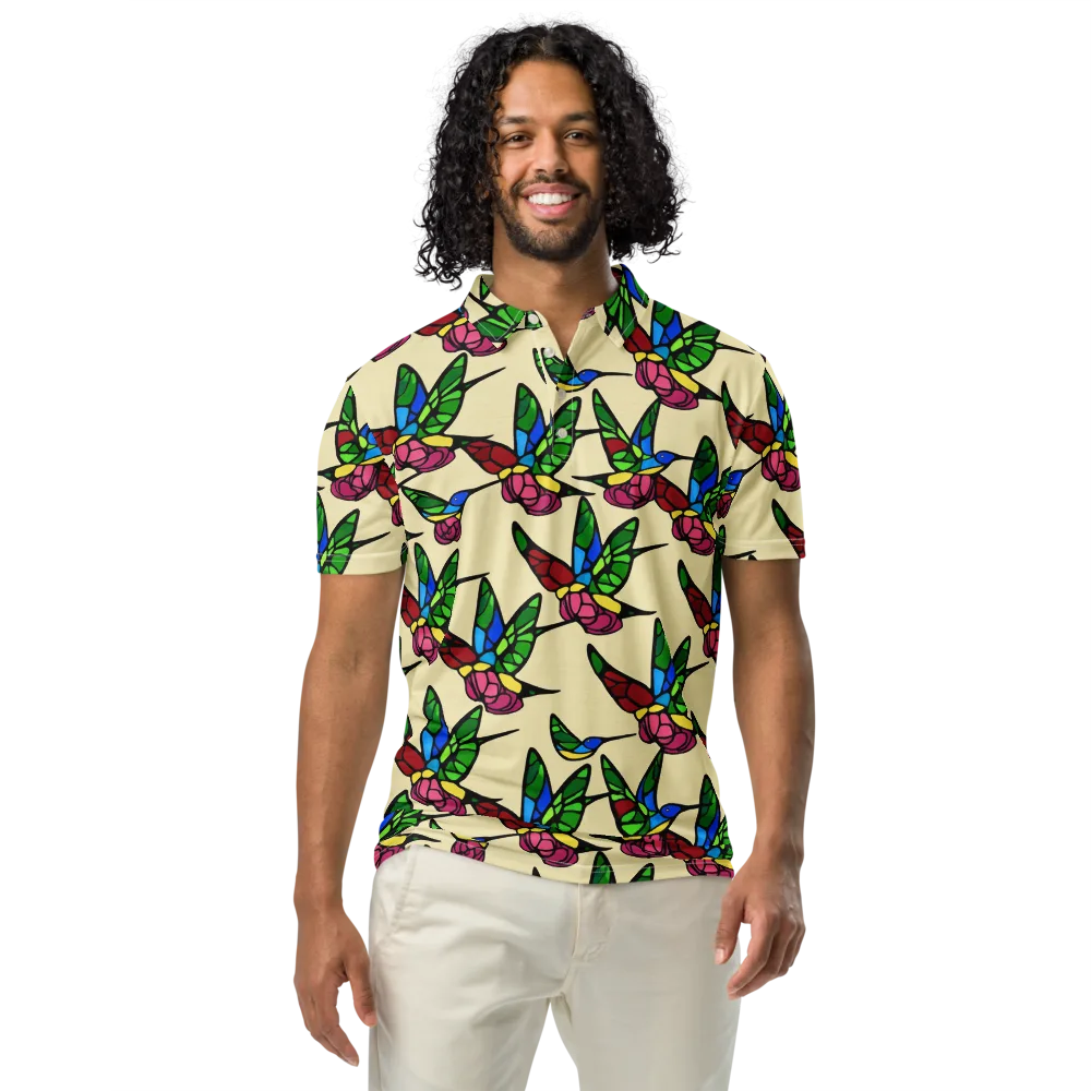 Hummingbird Mosaic on Men's Slim Fit Polo Shirt — Front