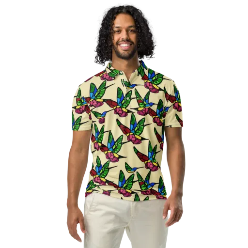 Hummingbird Mosaic on a Men's Slim Fit Polo Shirt