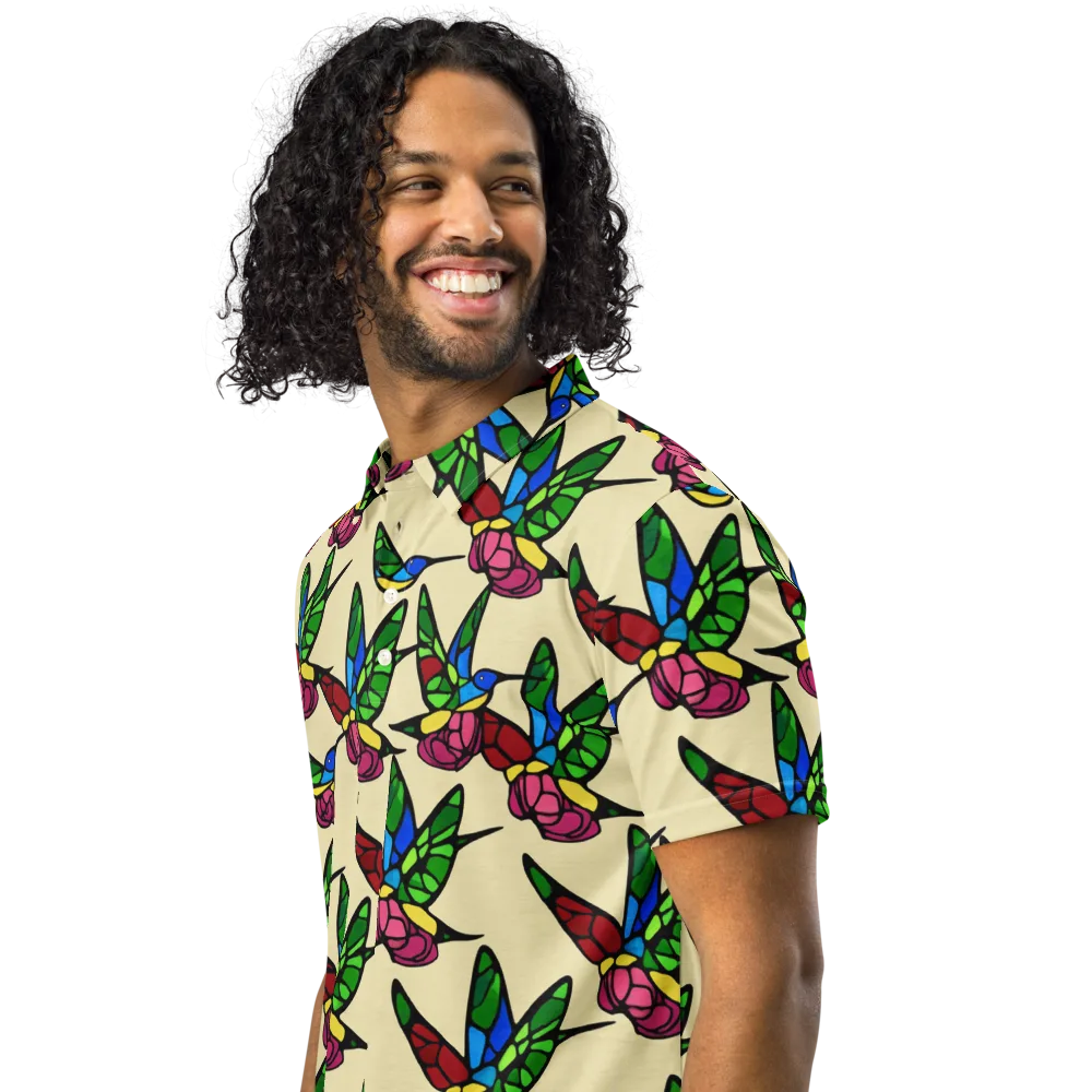 Hummingbird Mosaic on Men's Slim Fit Polo Shirt — Left Front