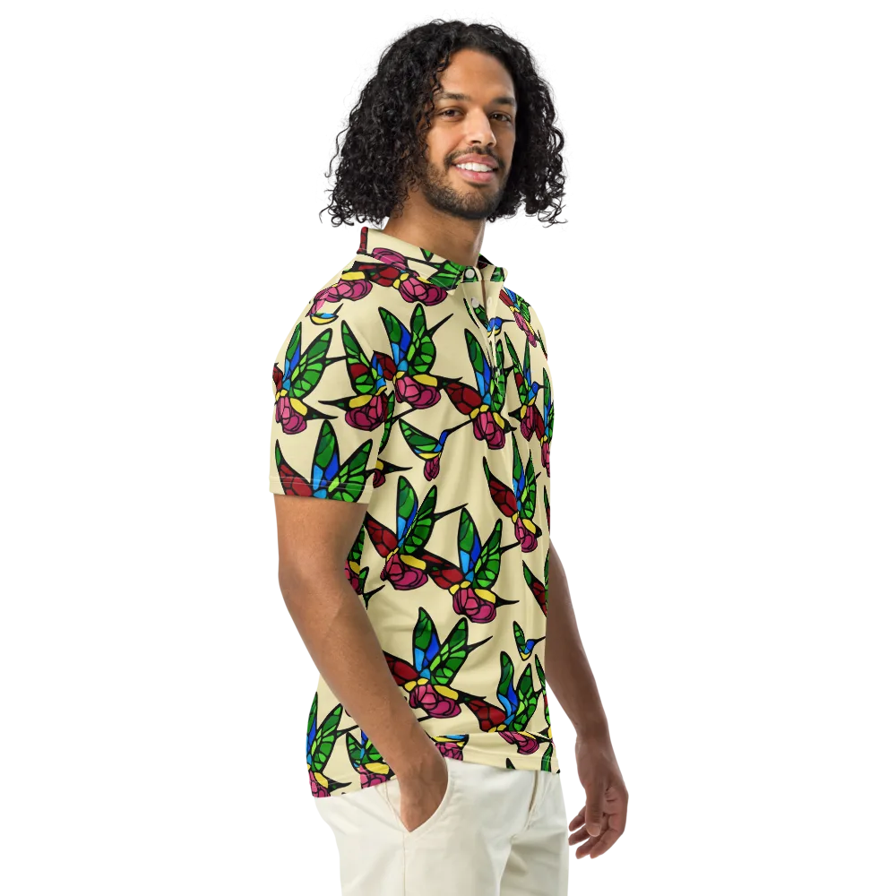 Hummingbird Mosaic on Men's Slim Fit Polo Shirt — Right Front