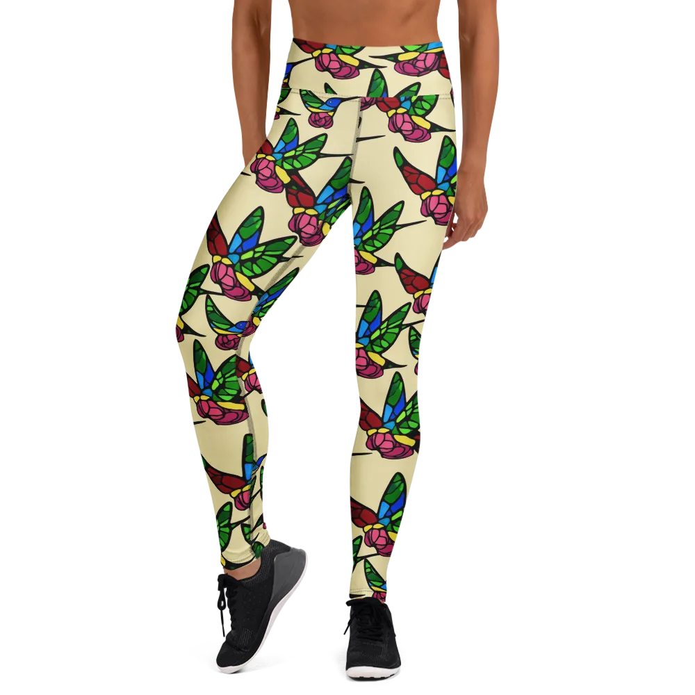 Hummingbird Mosaic on Yoga Leggings — Front
