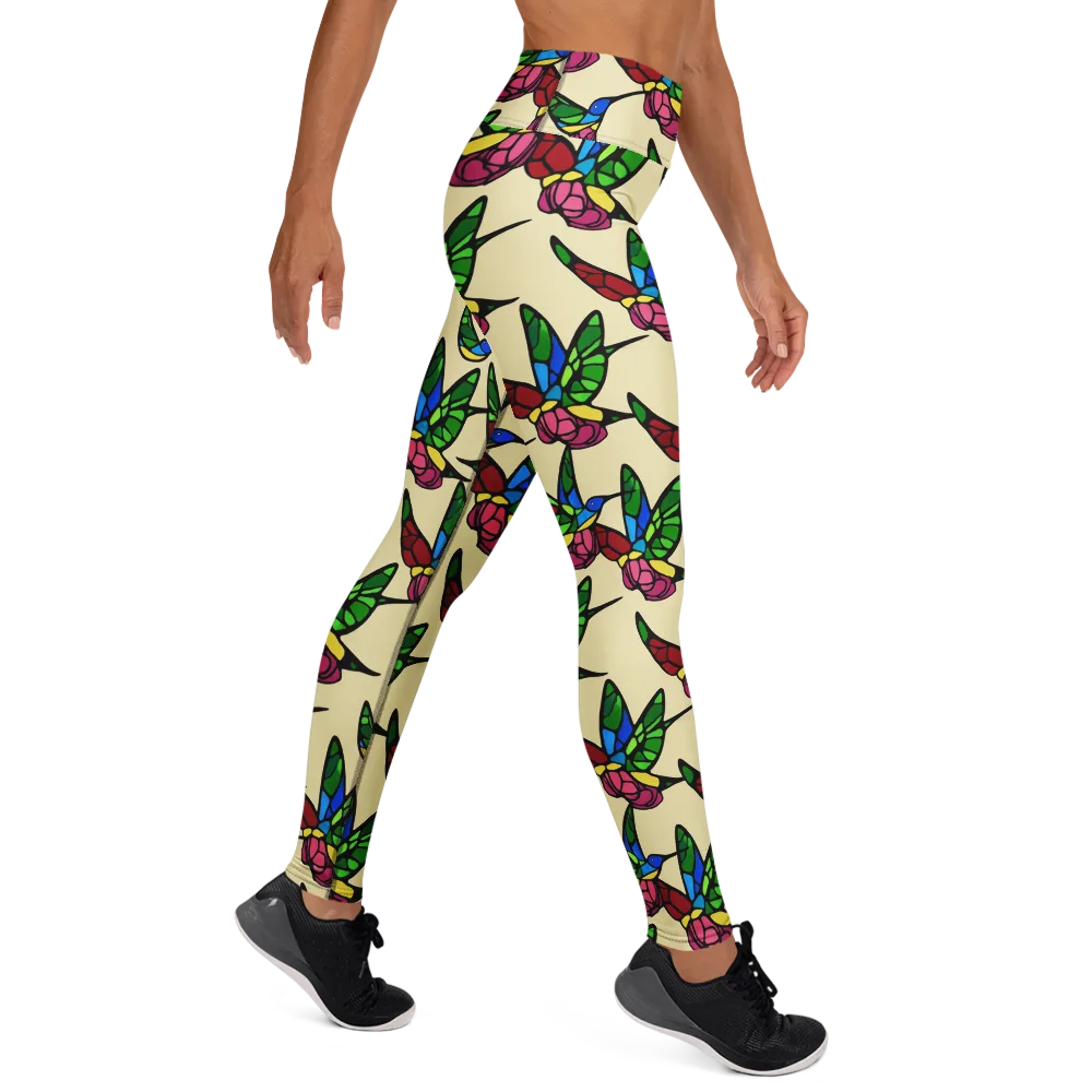 Hummingbird Mosaic on Yoga Leggings — Right