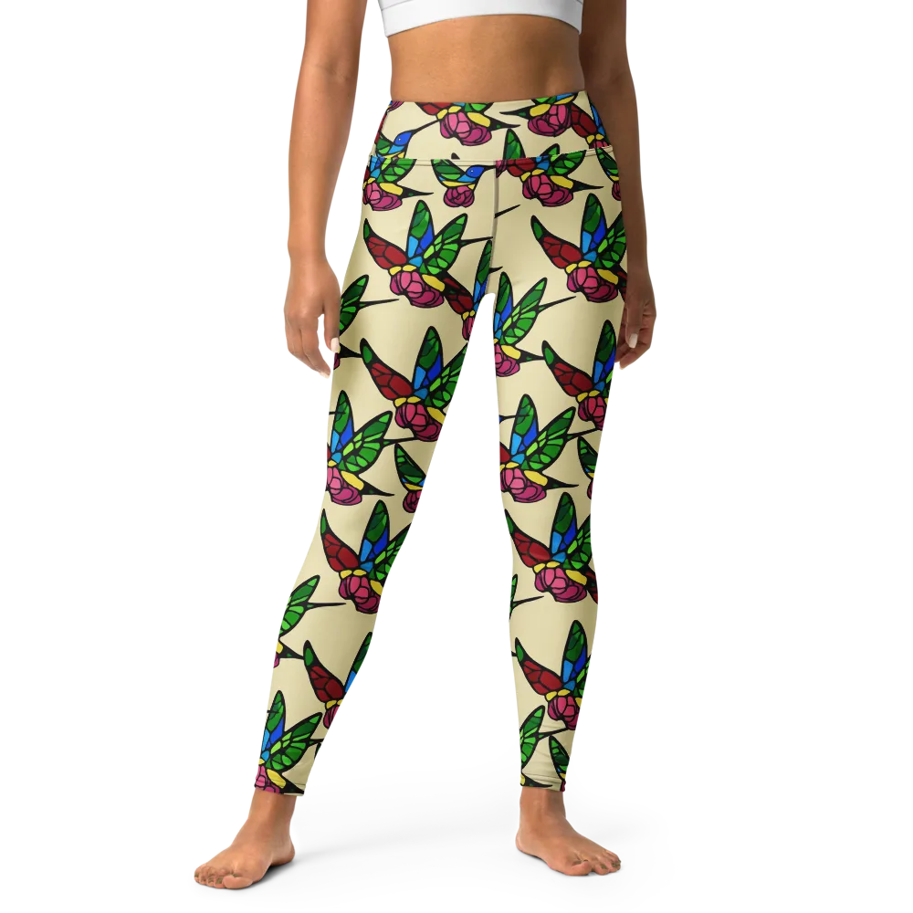 Hummingbird Mosaic on Yoga Leggings — Front