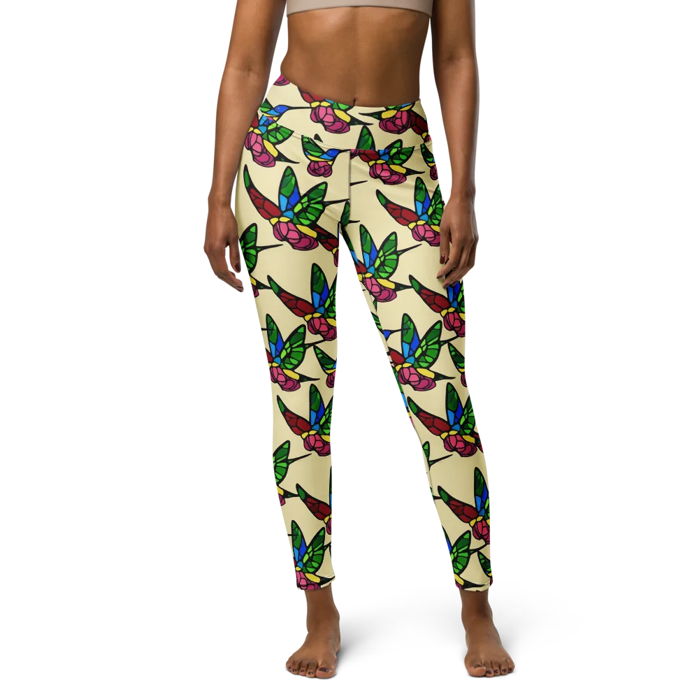 Hummingbird Mosaic on Yoga Leggings — Front