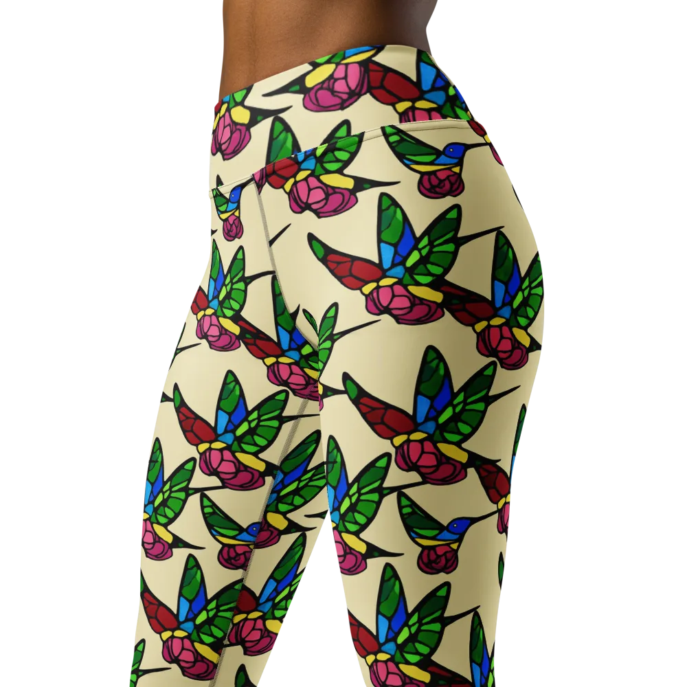 Hummingbird Mosaic on Yoga Leggings — Left Front