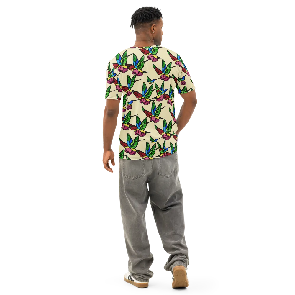 Hummingbird Mosaic on Men's Cotton Crew Neck T-Shirt — Back