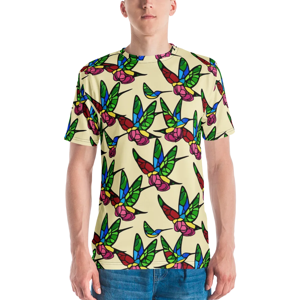 Hummingbird Mosaic on Men's Crew Neck T-Shirt — Front