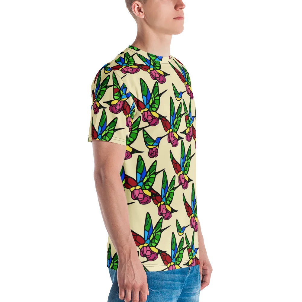 Hummingbird Mosaic on Men's Crew Neck T-Shirt — Right