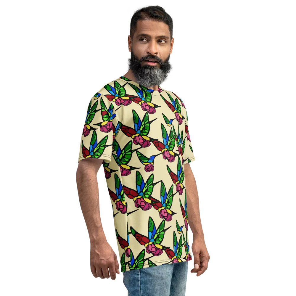 Hummingbird Mosaic on Men's Crew Neck T-Shirt — Right