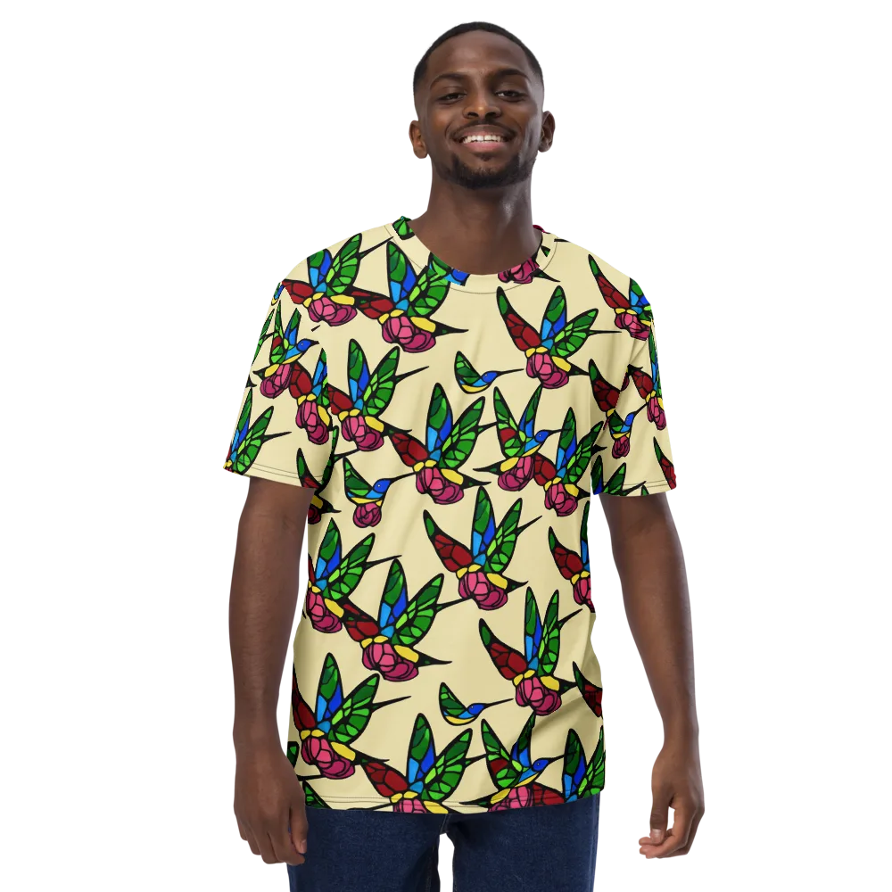 Hummingbird Mosaic on Men's Crew Neck T-Shirt — Front