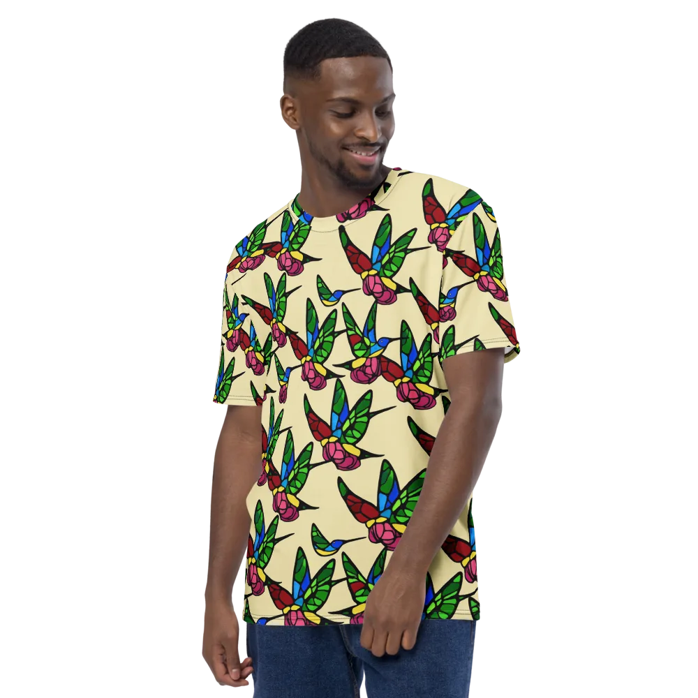 Hummingbird Mosaic on Men's Crew Neck T-Shirt — Left