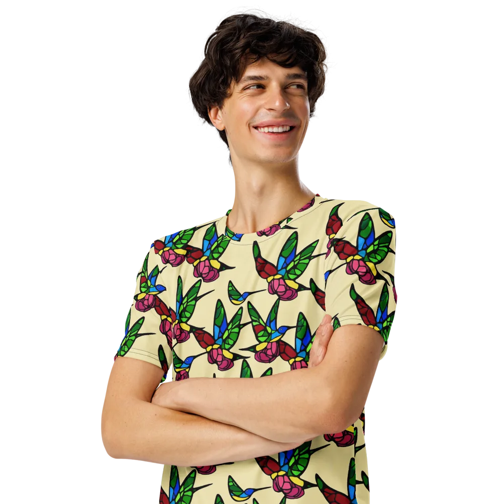 Hummingbird Mosaic on Men's Crew Neck T-Shirt — Left Front