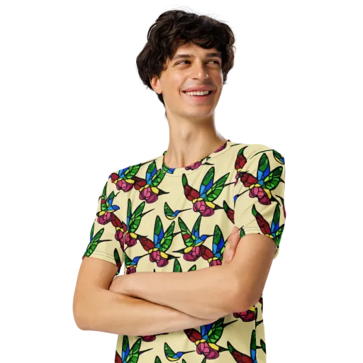 Hummingbird Mosaic on a Men's Crew Neck T-Shirt