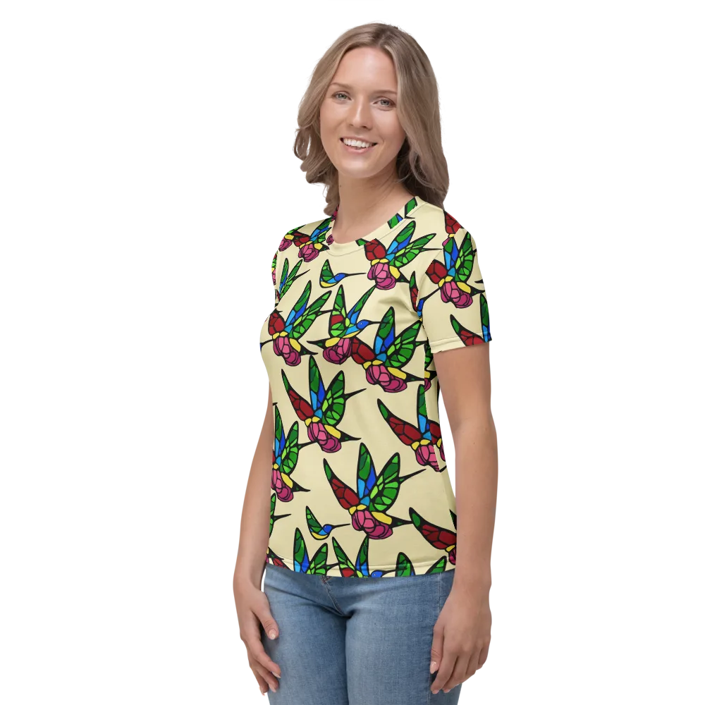 Hummingbird Mosaic on Women's Crew Neck T-Shirt — Left
