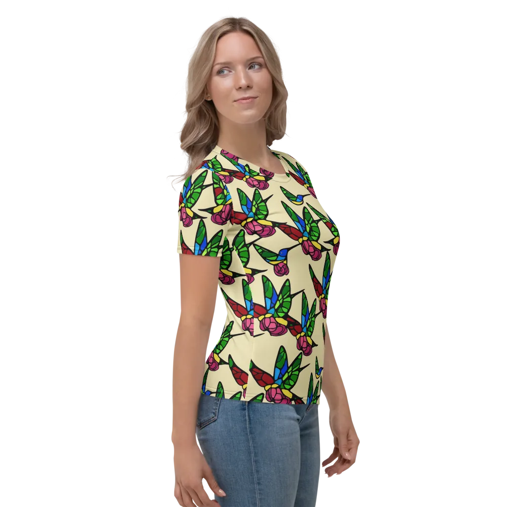 Hummingbird Mosaic on Women's Crew Neck T-Shirt — Right
