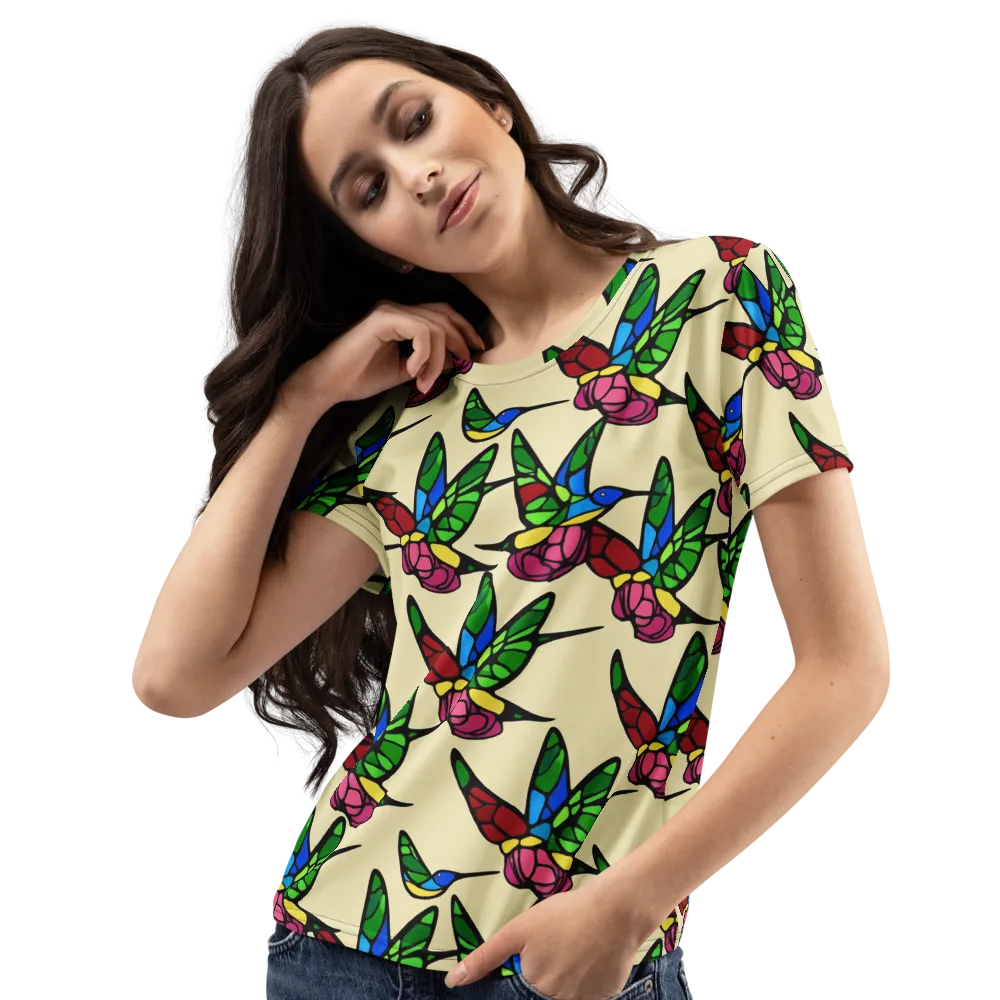 Hummingbird Mosaic on Women's Crew Neck T-Shirt — Left Front